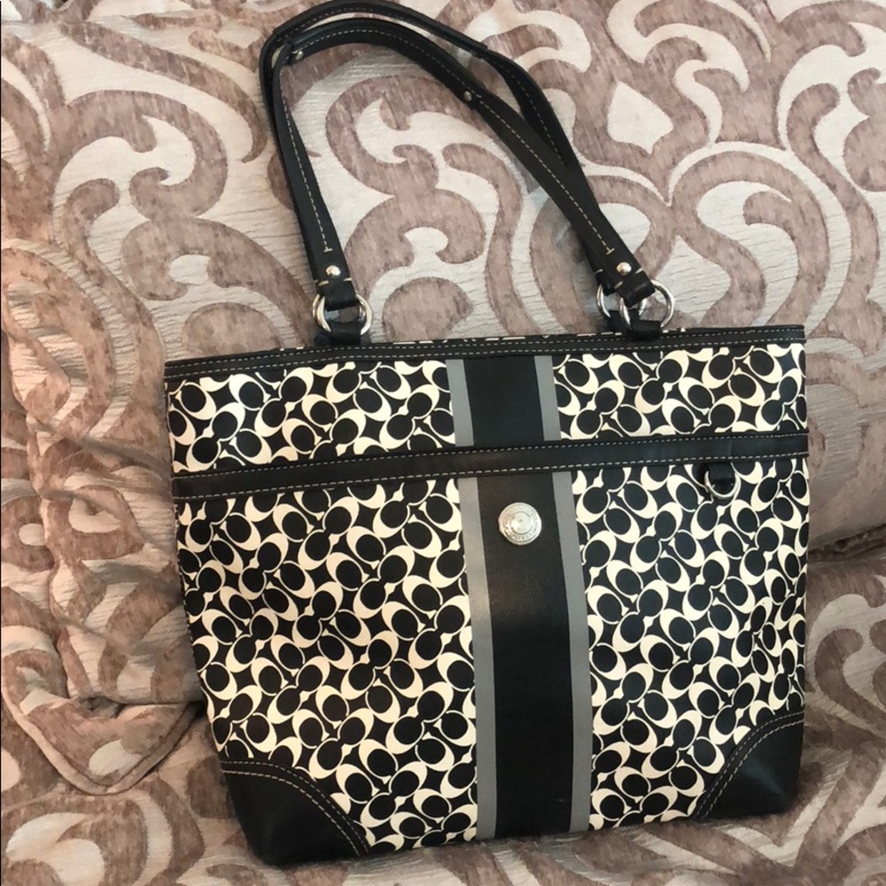Coach black and white vinyl purse